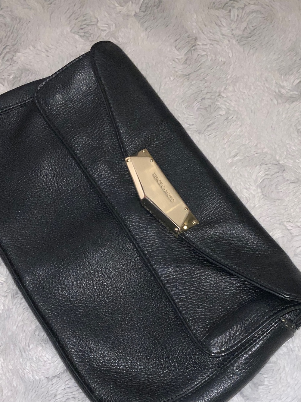 Vince Camuto Black Pebble Leather Fold-Over Clutch